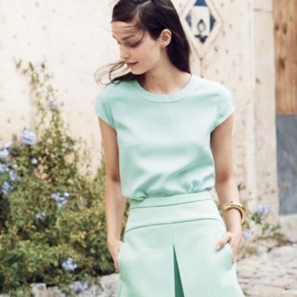 J. Crew 100% Cotton Drapey Oxford Cap Sleeve Blouse Mint Green S